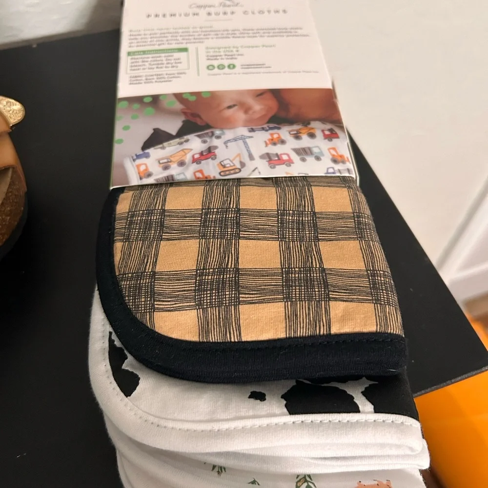 Copper Pearl Jo Baby Burp Cloths - 3 Pack (White, Black, Tan)